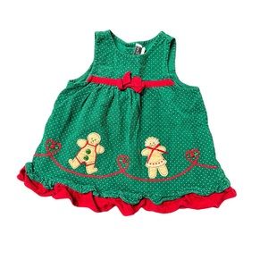 Rare, Too! Vintage Green Corduroy Gingerbread Christmas Dress (Size 24 m)
